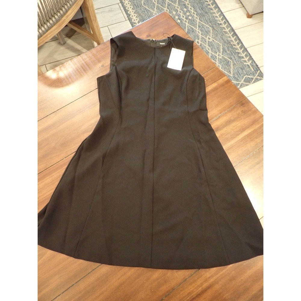 Theory Easy Flare Dress Black Admiral Crepe Sleeveless A-Line P0109603 Size 8 - Picture 16 of 16